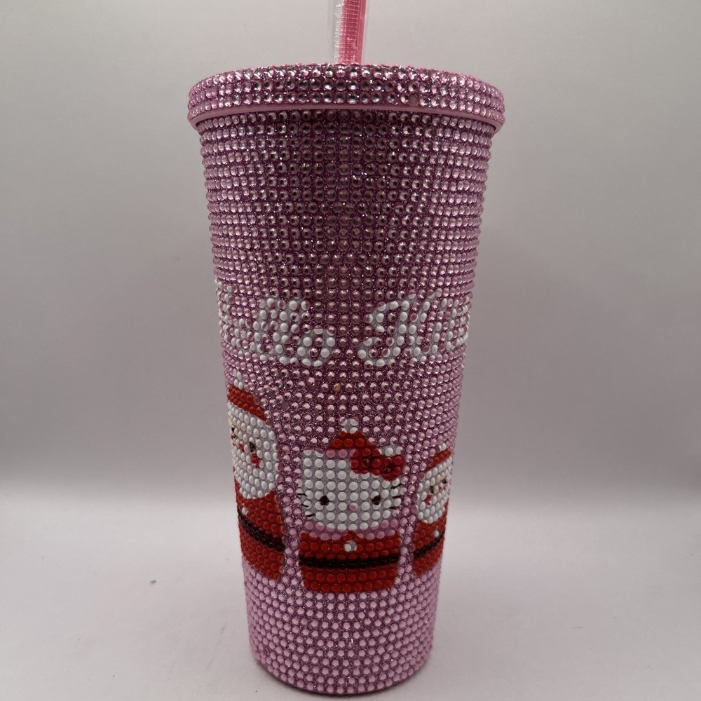 Hello Kitty Christmas Rhinestone Tumbler – Pink Bling Cup – 20oz – New